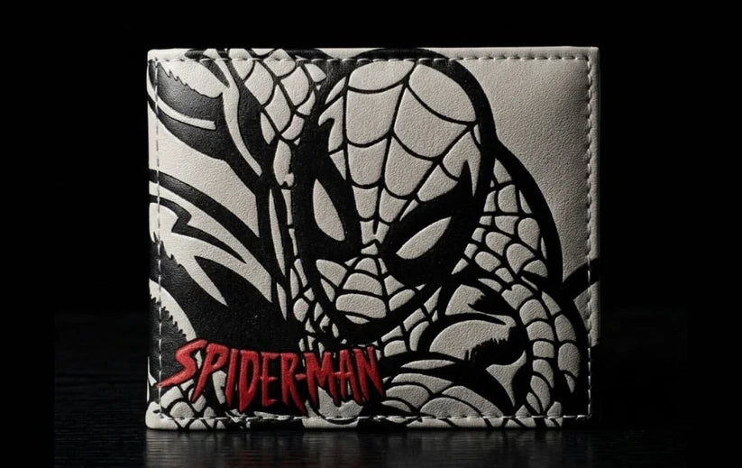 Premium Black & Grey Spider-Web Printed Wallet – Red Edition