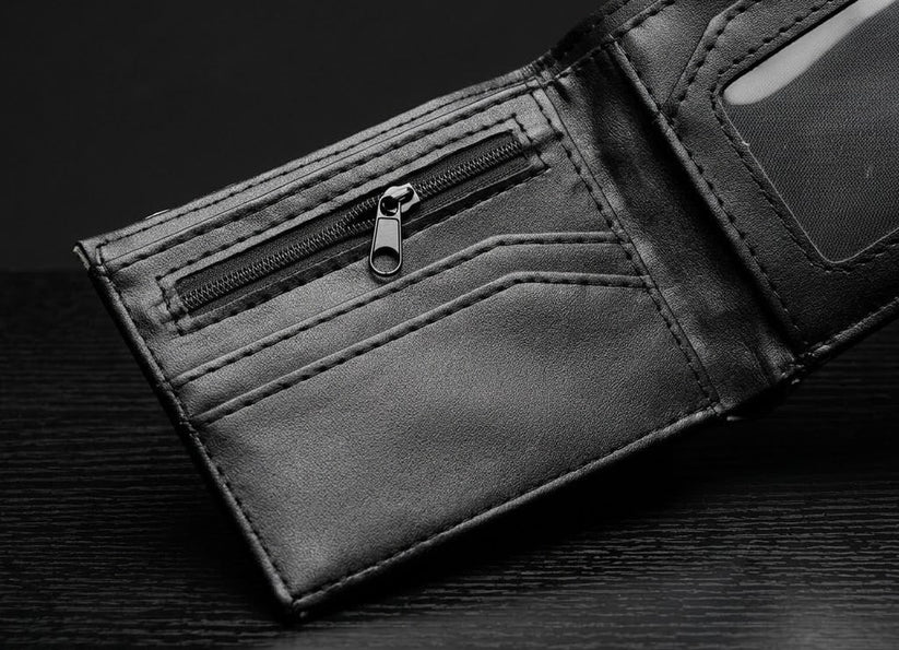 Premium Black & Grey Spider-Web Printed Wallet – Red Edition