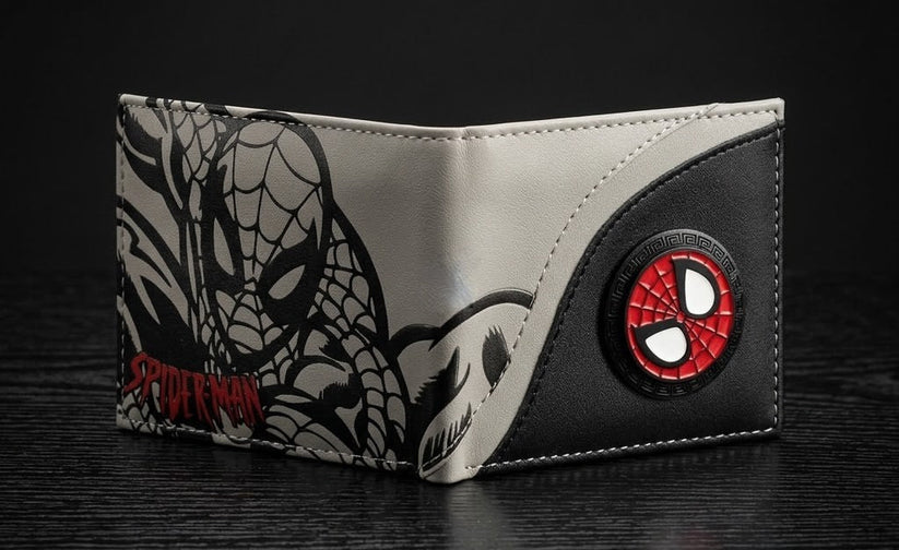 Premium Black & Grey Spider-Web Printed Wallet – Red Edition