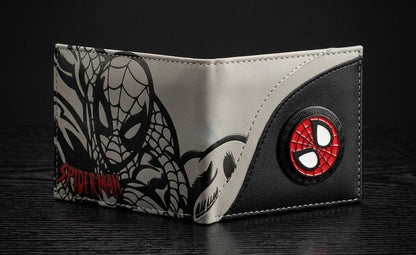 Premium Black & Grey Spider-Web Printed Wallet – Red Edition