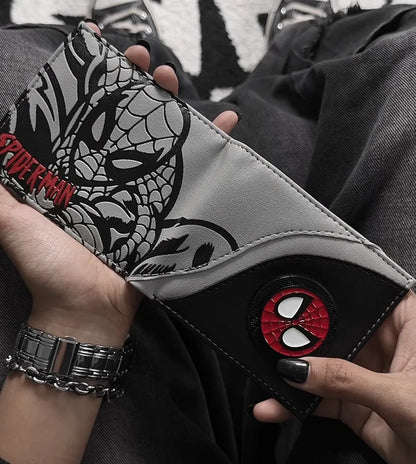 Premium Black & Grey Spider-Web Printed Wallet – Red Edition
