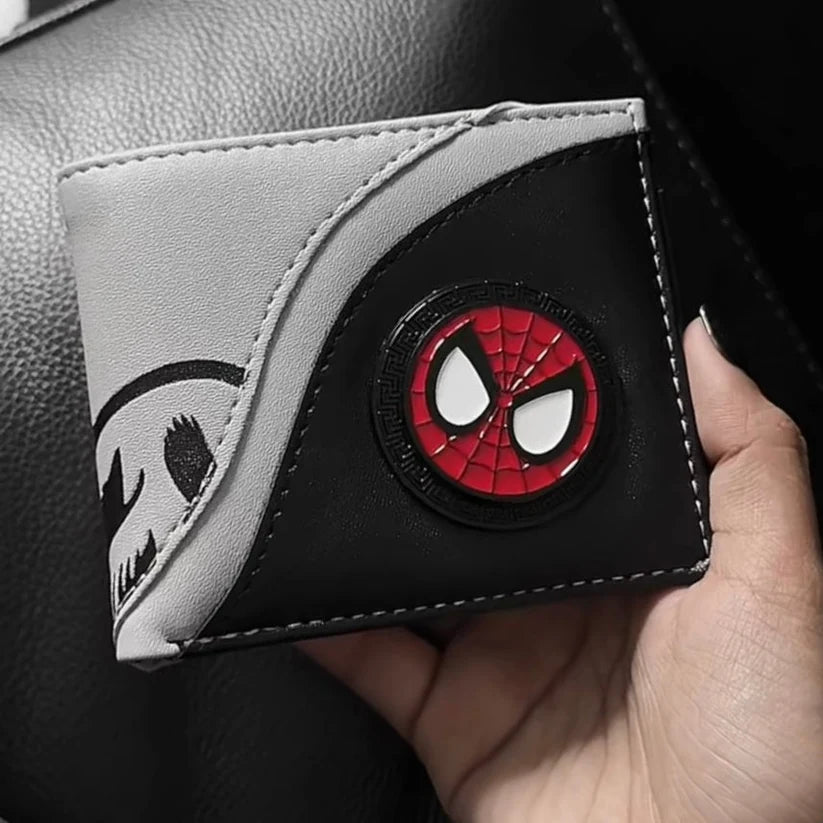 Premium Black & Grey Spider-Web Printed Wallet – Red Edition