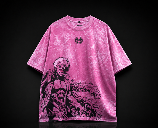 Doflamingo Acid Wash Oversized Tee – Pink Anime Edition