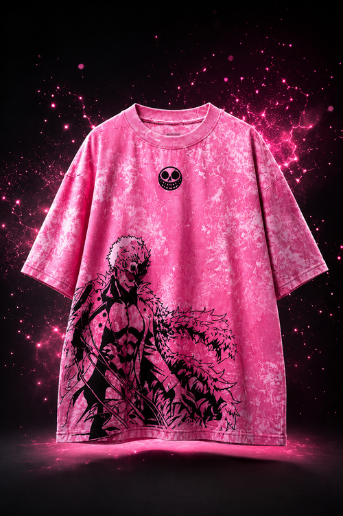 Doflamingo Acid Wash Oversized Tee – Pink Anime Edition