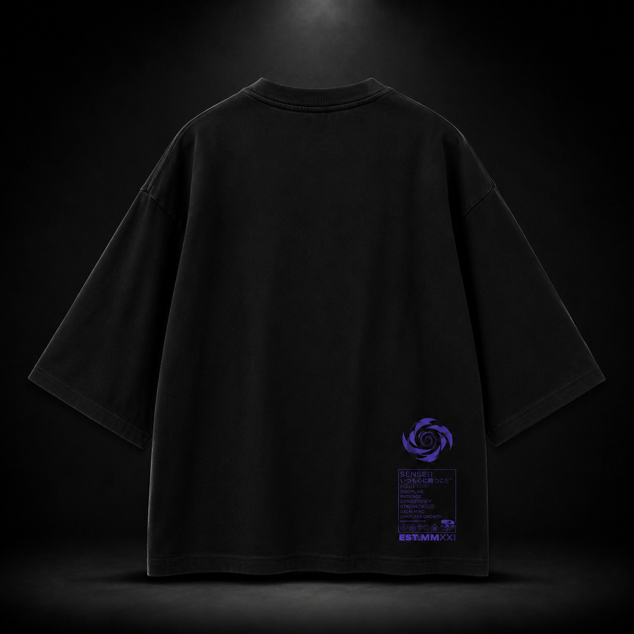 Sensei Embroidered Oversized Black T-Shirt