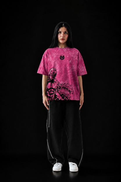 Doflamingo Acid Wash Oversized Tee – Pink Anime Edition