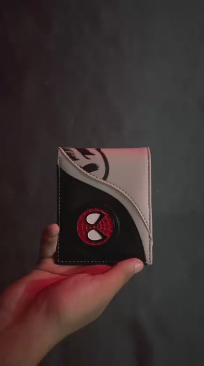Premium Black & Grey Spider-Web Printed Wallet – Red Edition